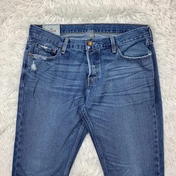 Hollister Jeans Mens 34x31 Blue Pants Classic Taper Denim Button Fly Tag 36x32 - Picture 3 of 13